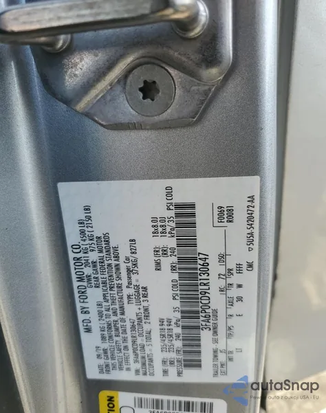 2020 Ford Fusion Sel from USA, damaged, VIN 3FA6P0CD9LR130647